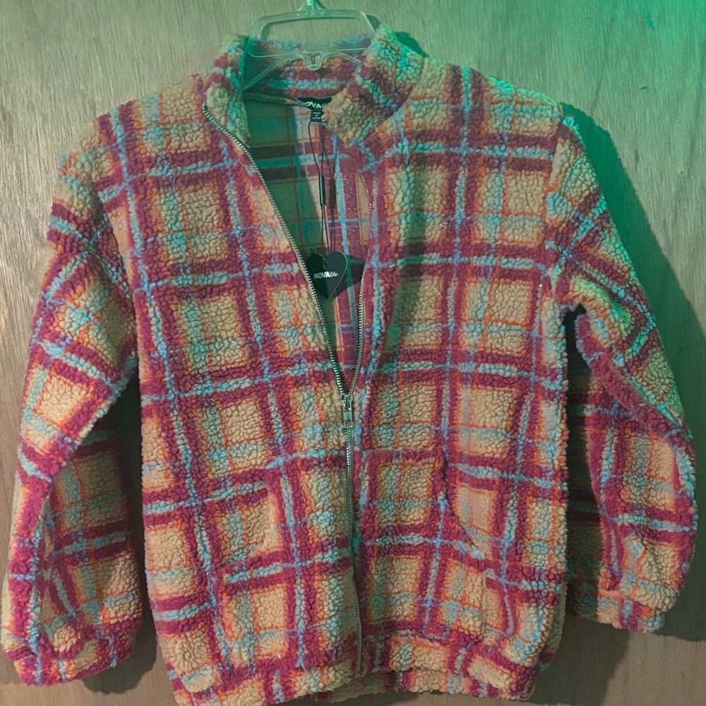 Fashion Nova Kids Plaid Puffer Jacket - Orange and Pink